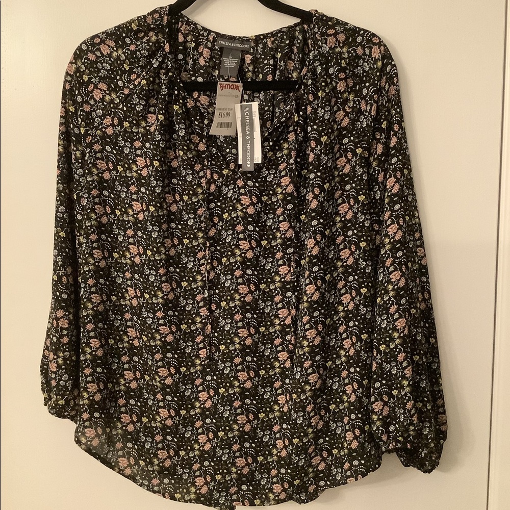 NWT!  Never worn.  Chelsea & Theodore multi-color blouse.  Size Large